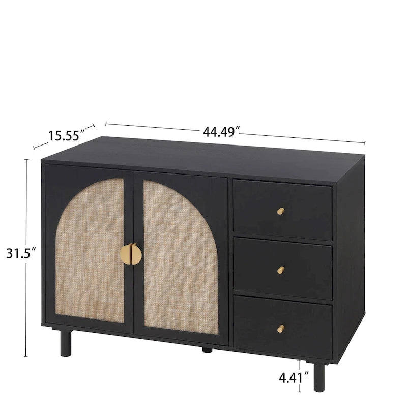 Modern 2-Door Storage Cabinet with 3 Drawers and Adjustable Shelves for Bedroom, Living Room, Study