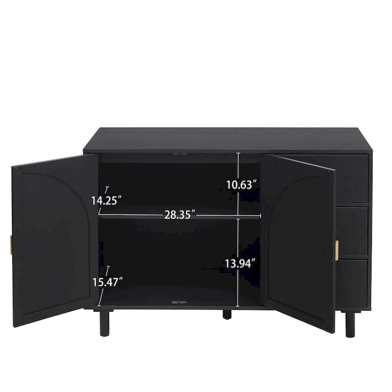 Modern 2-Door Storage Cabinet with 3 Drawers and Adjustable Shelves for Bedroom, Living Room, Study