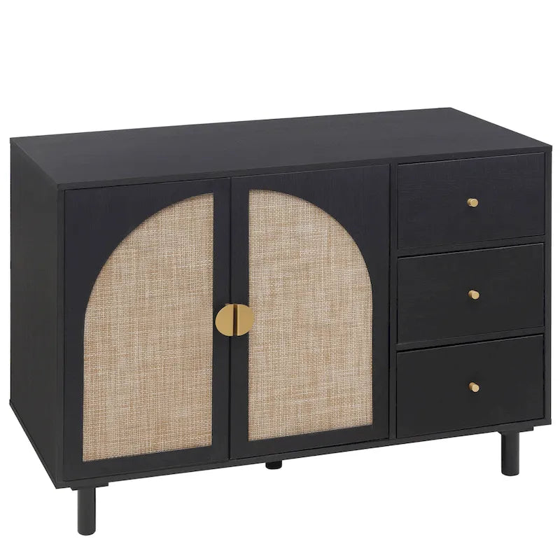 Modern 2-Door Storage Cabinet with 3 Drawers and Adjustable Shelves for Bedroom, Living Room, Study