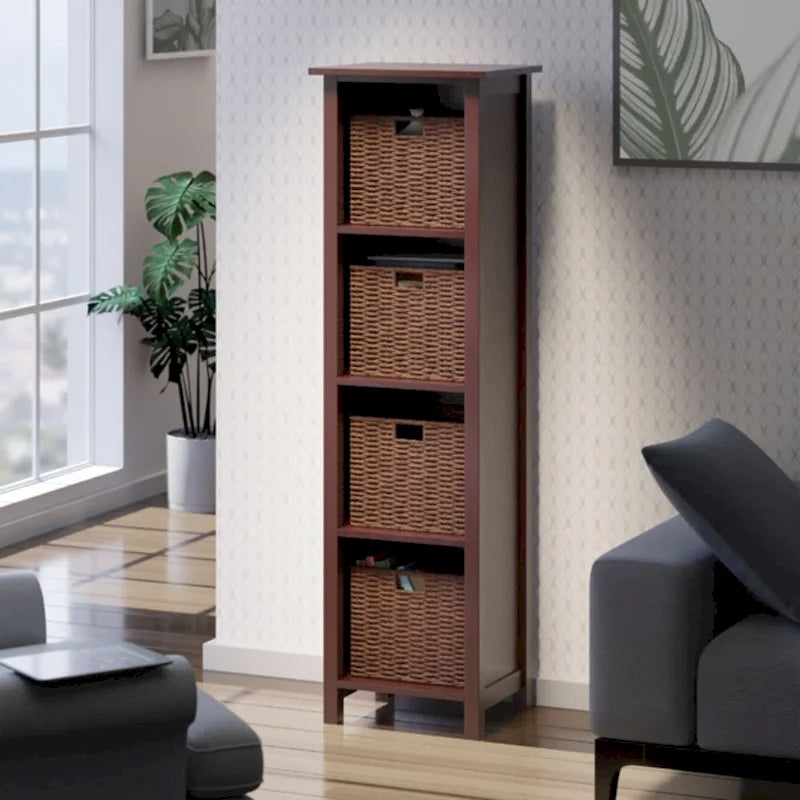 Étagère de rangement avec 4 paniers tissés pliables - 56 - Brun noyer
