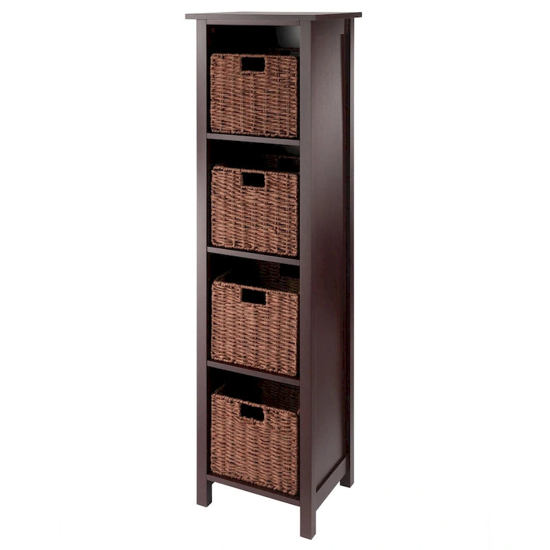 Étagère de rangement avec 4 paniers tissés pliables - 56 - Brun noyer