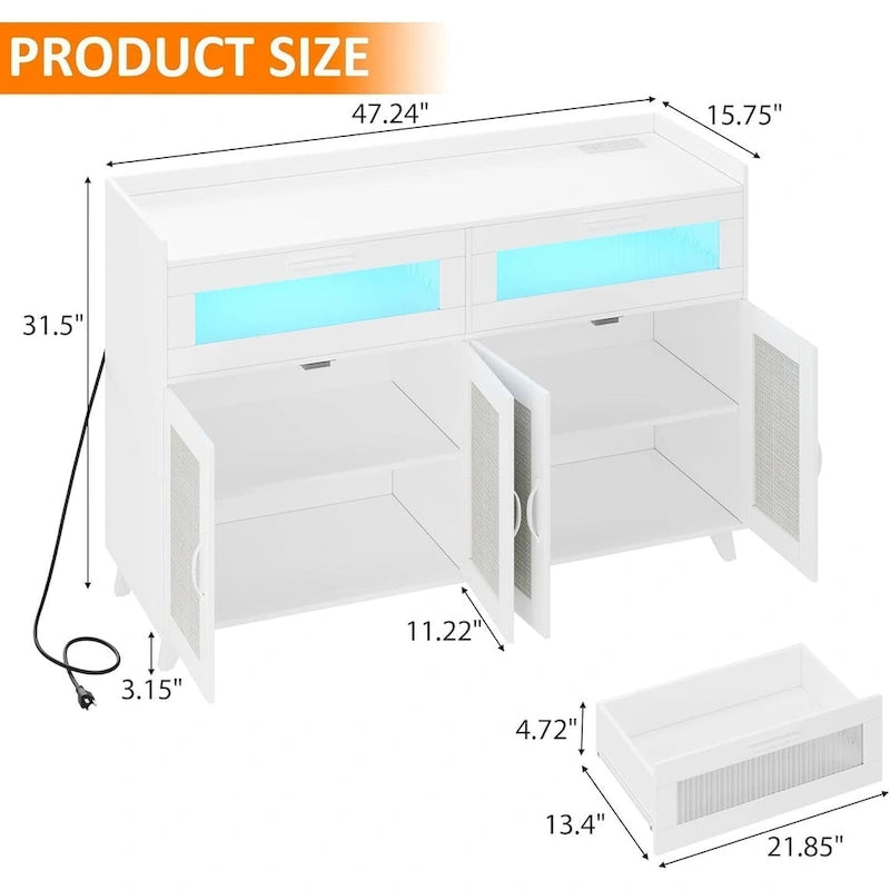 Sideboard Buffet Cabinet with LED Light & Power Outlet Storage Cabinet Coffee Bar Table