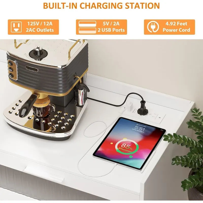 Sideboard Buffet Cabinet with LED Light & Power Outlet Storage Cabinet Coffee Bar Table