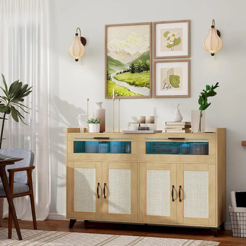 Sideboard Buffet Cabinet with LED Light & Power Outlet Storage Cabinet Coffee Bar Table