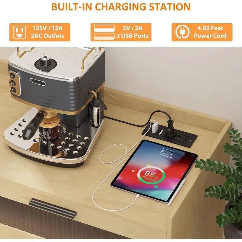 Sideboard Buffet Cabinet with LED Light & Power Outlet Storage Cabinet Coffee Bar Table