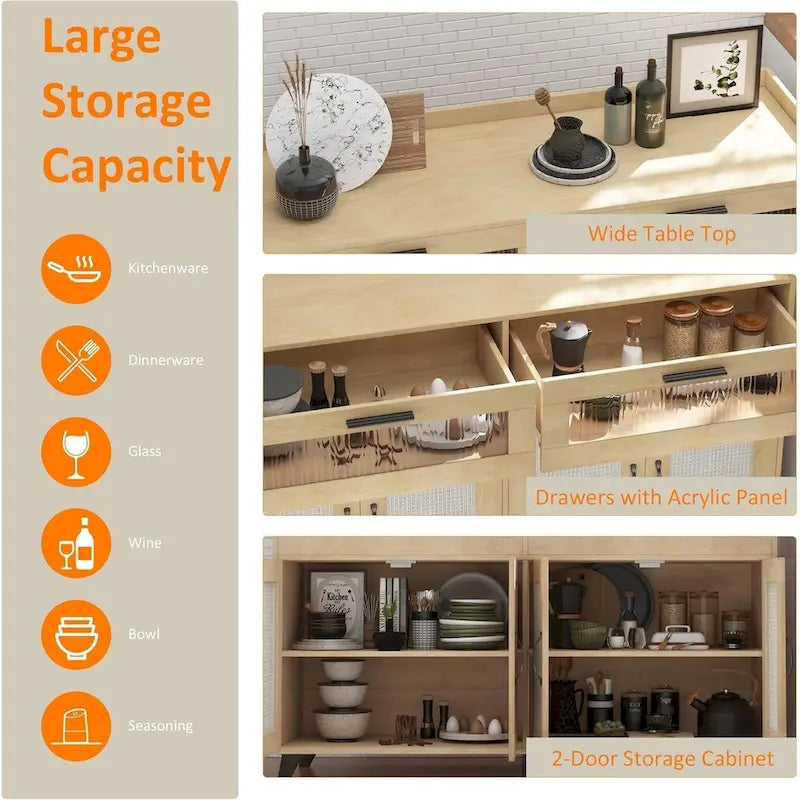 Sideboard Buffet Cabinet with LED Light & Power Outlet Storage Cabinet Coffee Bar Table