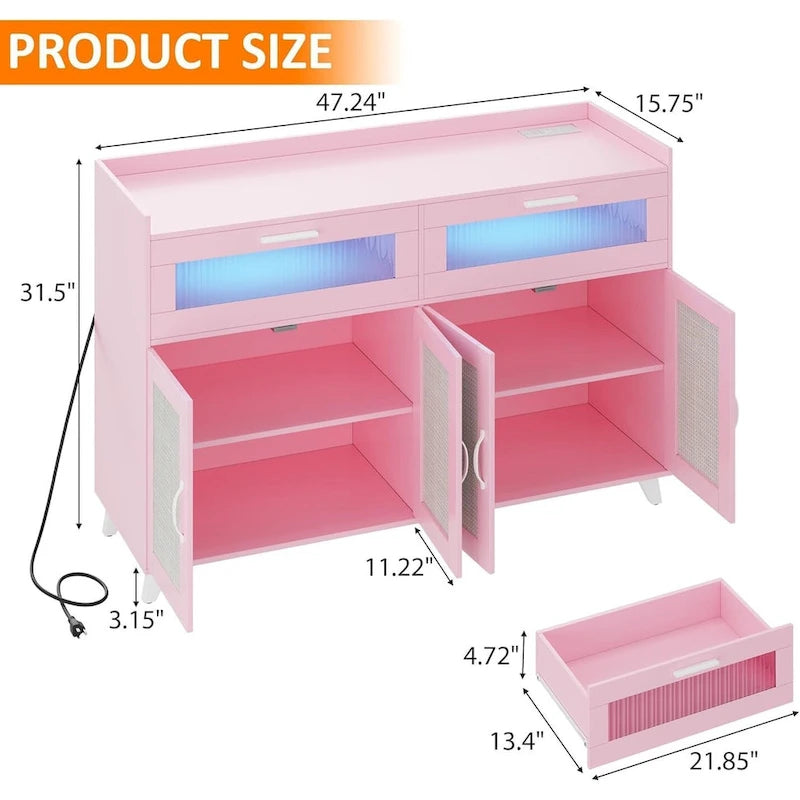 Sideboard Buffet Cabinet with LED Light & Power Outlet Storage Cabinet Coffee Bar Table