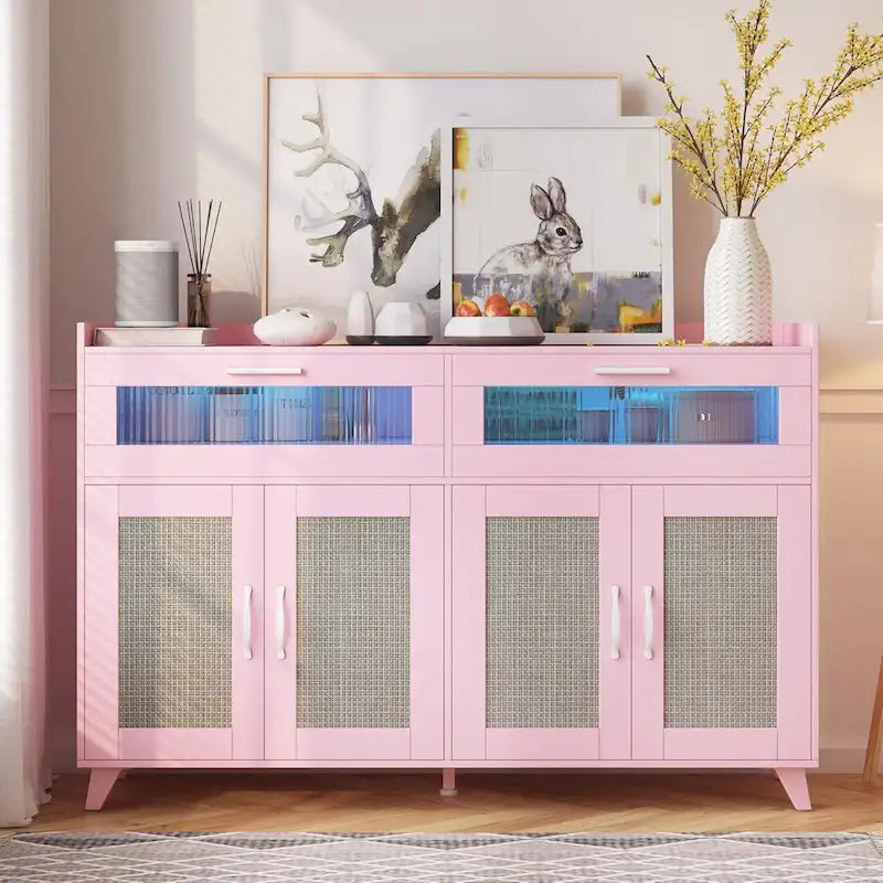 Sideboard Buffet Cabinet with LED Light & Power Outlet Storage Cabinet Coffee Bar Table