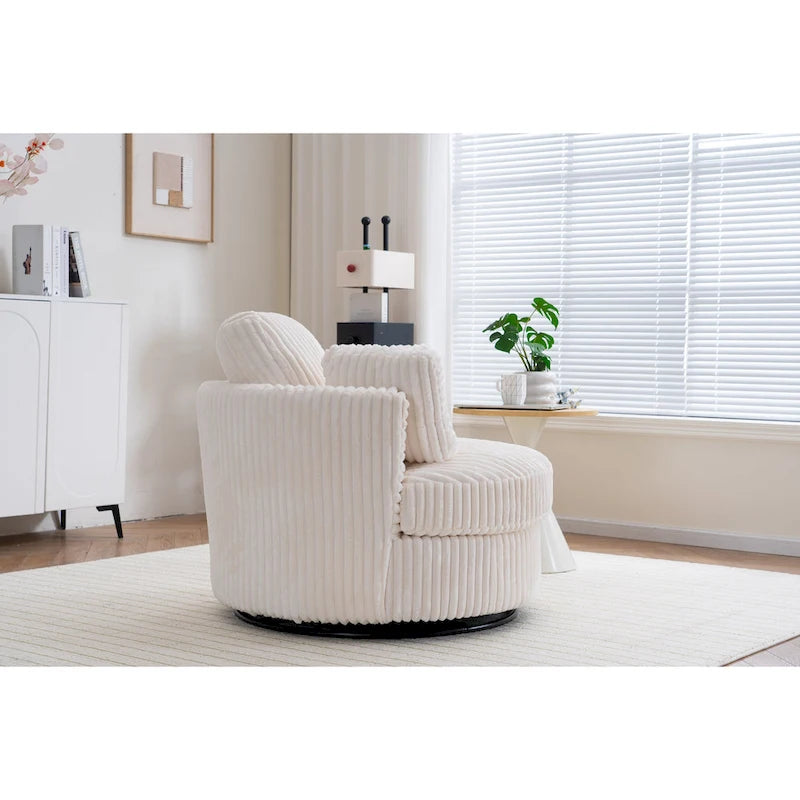 Oversized 360 Degreed Swivel Accent Chair Modern Soft Plush Corduroy Round Barrel Chair for Living Room Bedroom with Pillows