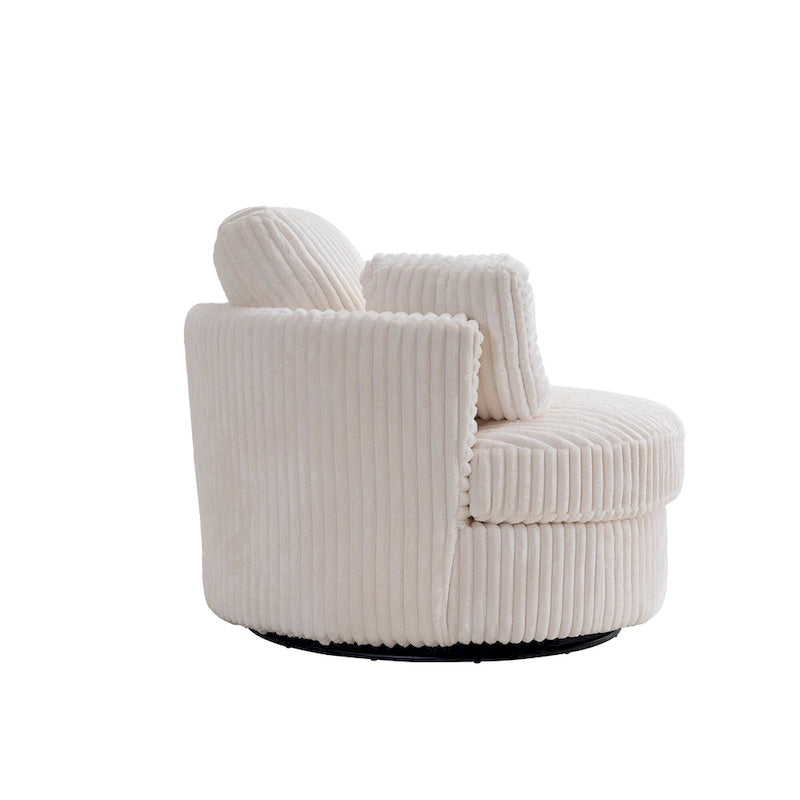 Oversized 360 Degreed Swivel Accent Chair Modern Soft Plush Corduroy Round Barrel Chair for Living Room Bedroom with Pillows