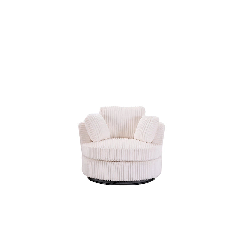 Oversized 360 Degreed Swivel Accent Chair Modern Soft Plush Corduroy Round Barrel Chair for Living Room Bedroom with Pillows