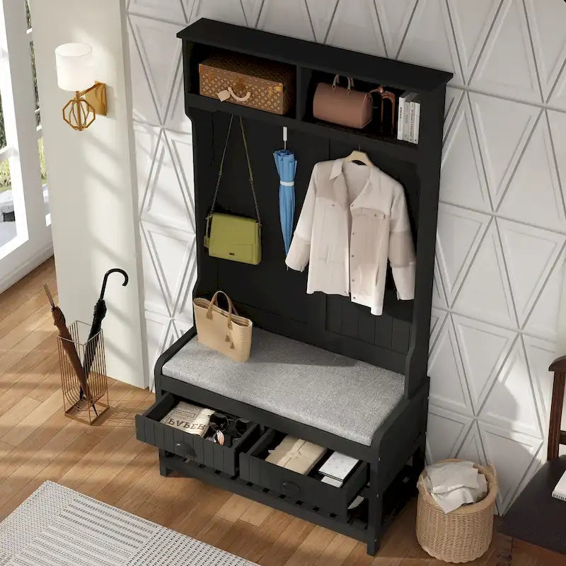 Porte-manteau avec banc et rangement à chaussures avec coussin 34,3 L 68,5 H