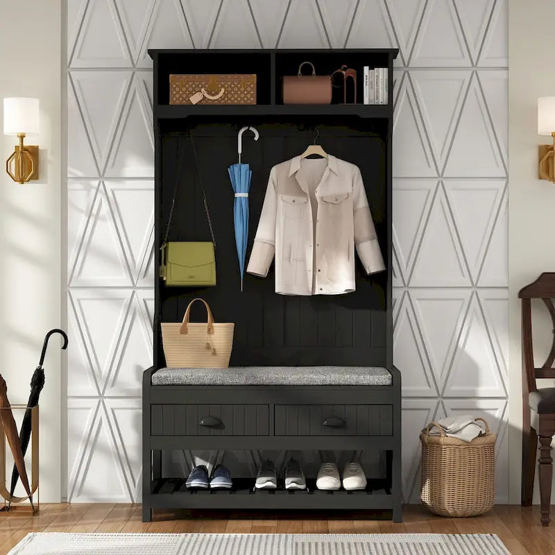 Porte-manteau avec banc et rangement à chaussures avec coussin 34,3 L 68,5 H