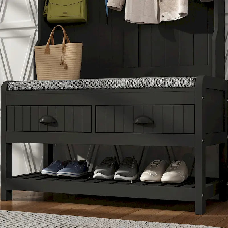 Porte-manteau avec banc et rangement à chaussures avec coussin 34,3 L 68,5 H
