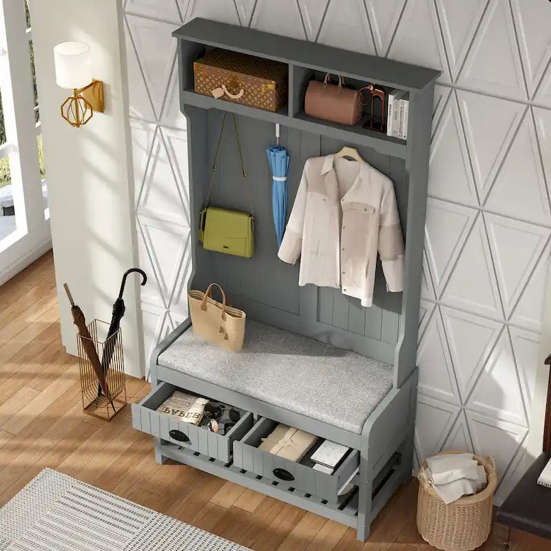 Porte-manteau avec banc et rangement à chaussures avec coussin 34,3 L 68,5 H