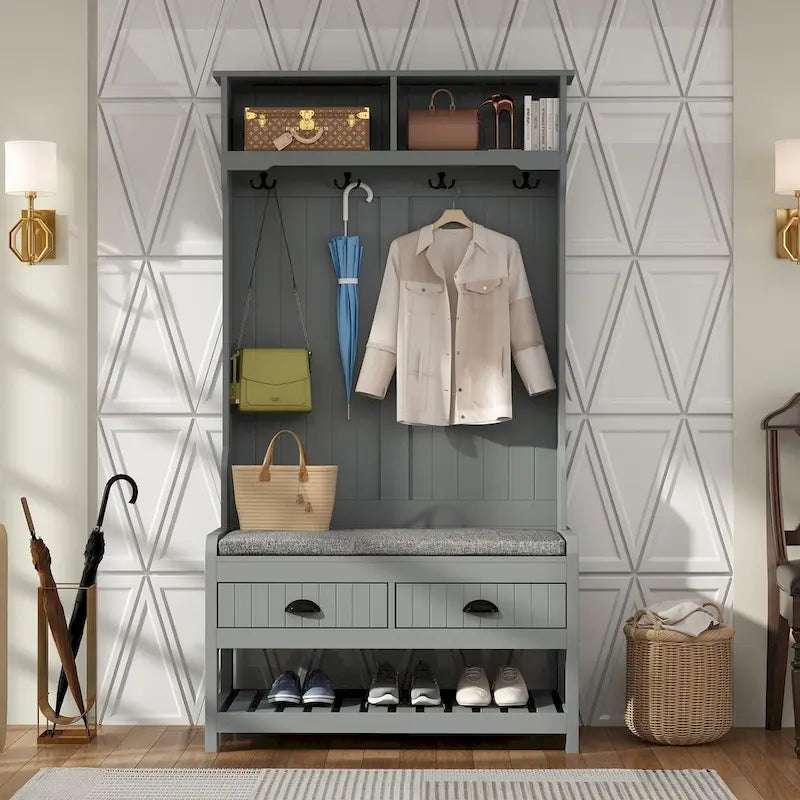 Porte-manteau avec banc et rangement à chaussures avec coussin 34,3 L 68,5 H