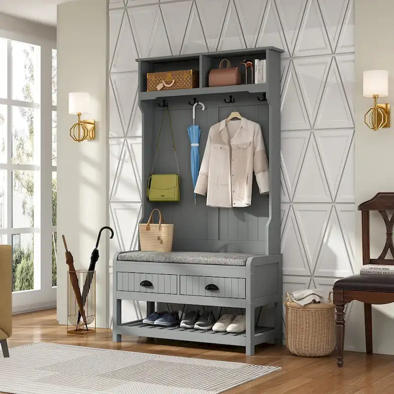 Porte-manteau avec banc et rangement à chaussures avec coussin 34,3 L 68,5 H