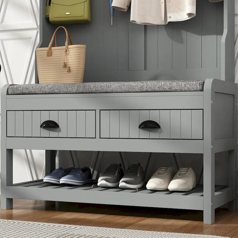Porte-manteau avec banc et rangement à chaussures avec coussin 34,3 L 68,5 H