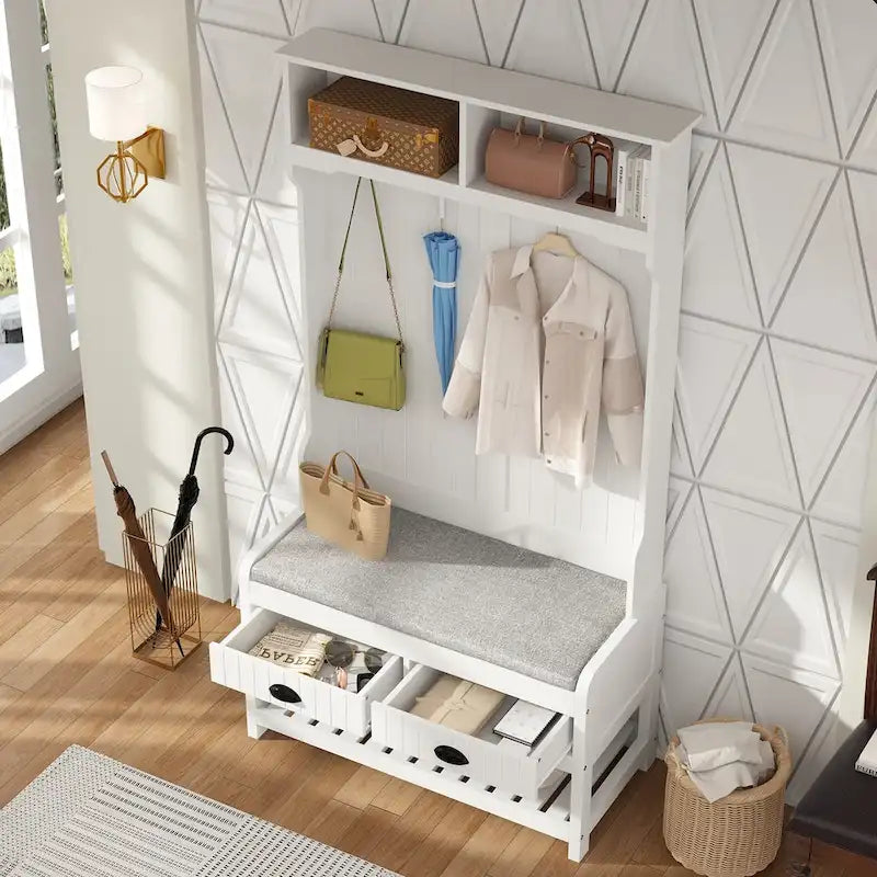 Porte-manteau avec banc et rangement à chaussures avec coussin 34,3 L 68,5 H