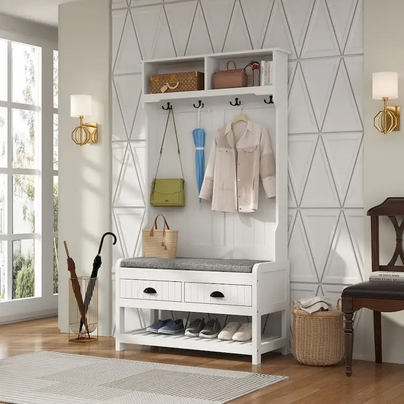 Porte-manteau avec banc et rangement à chaussures avec coussin 34,3 L 68,5 H
