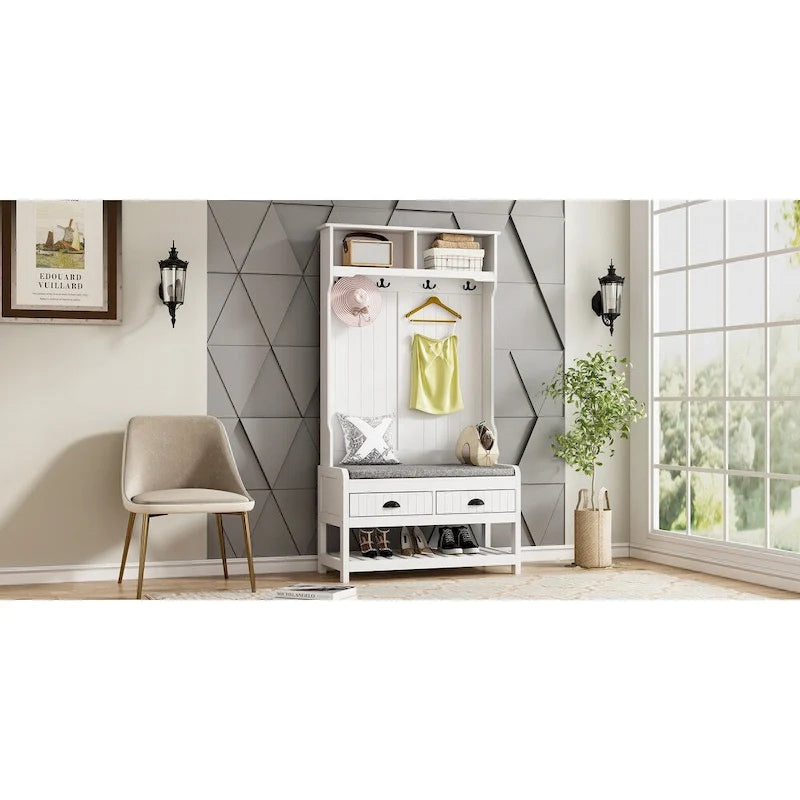 Porte-manteau avec banc et rangement à chaussures avec coussin 34,3 L 68,5 H