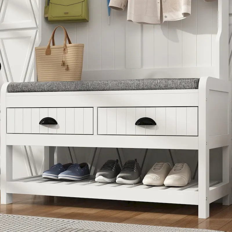 Porte-manteau avec banc et rangement à chaussures avec coussin 34,3 L 68,5 H