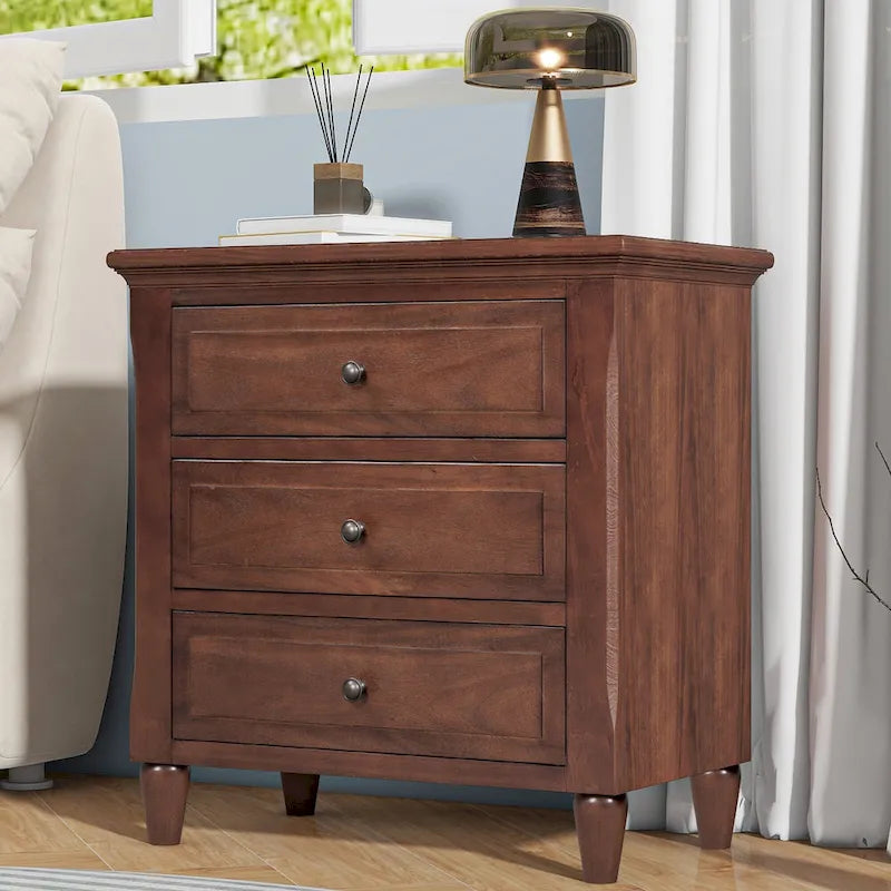 U STYLE 3-Drawer Nightstand Storage Wood Cabinet