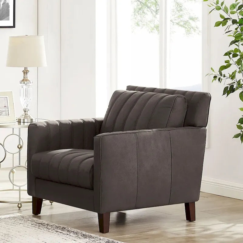 Hydeline Ennis Top Grain Leather Chair with Feather, Memory Foam and Springs