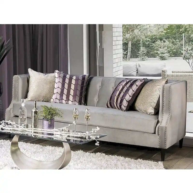Nall Transitional Fabric Upholstered Tufted Back Tuxedo Arms Sofa by Furniture of America