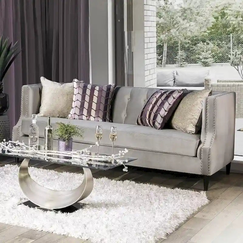 Nall Transitional Fabric Upholstered Tufted Back Tuxedo Arms Sofa by Furniture of America