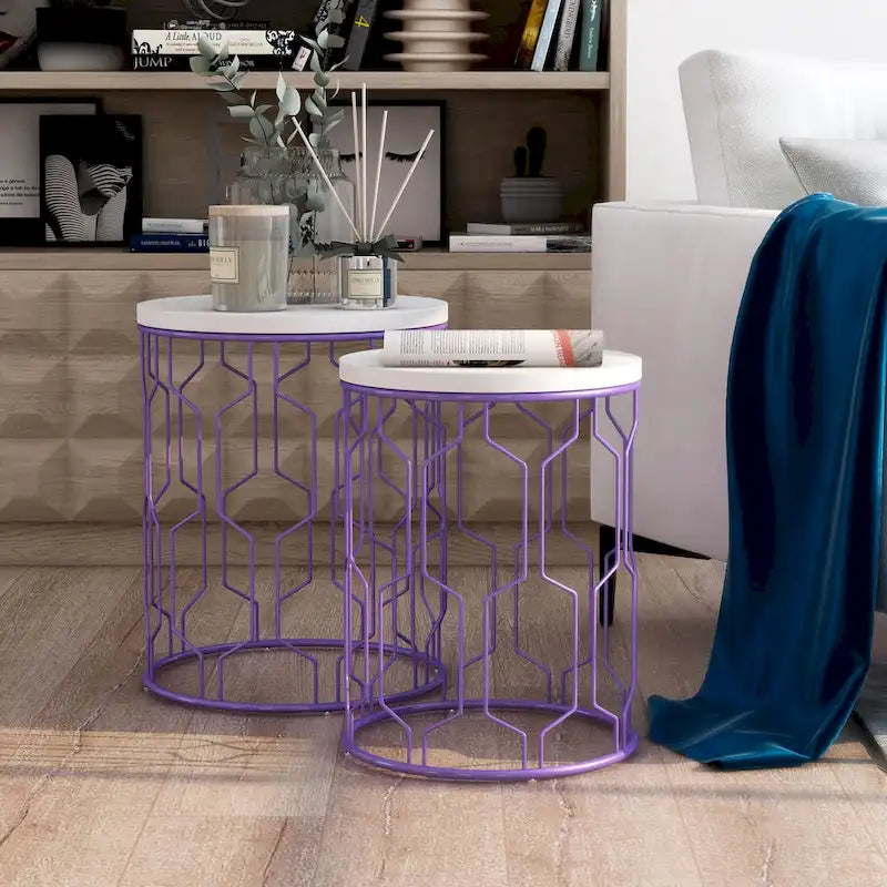 Quarn Modern 16-inch Steel Round 2-Piece Nesting Tables Set by Furniture of America