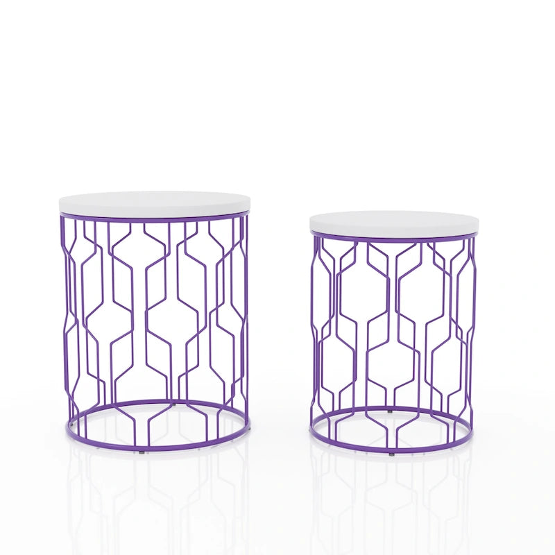 Quarn Modern 16-inch Steel Round 2-Piece Nesting Tables Set by Furniture of America