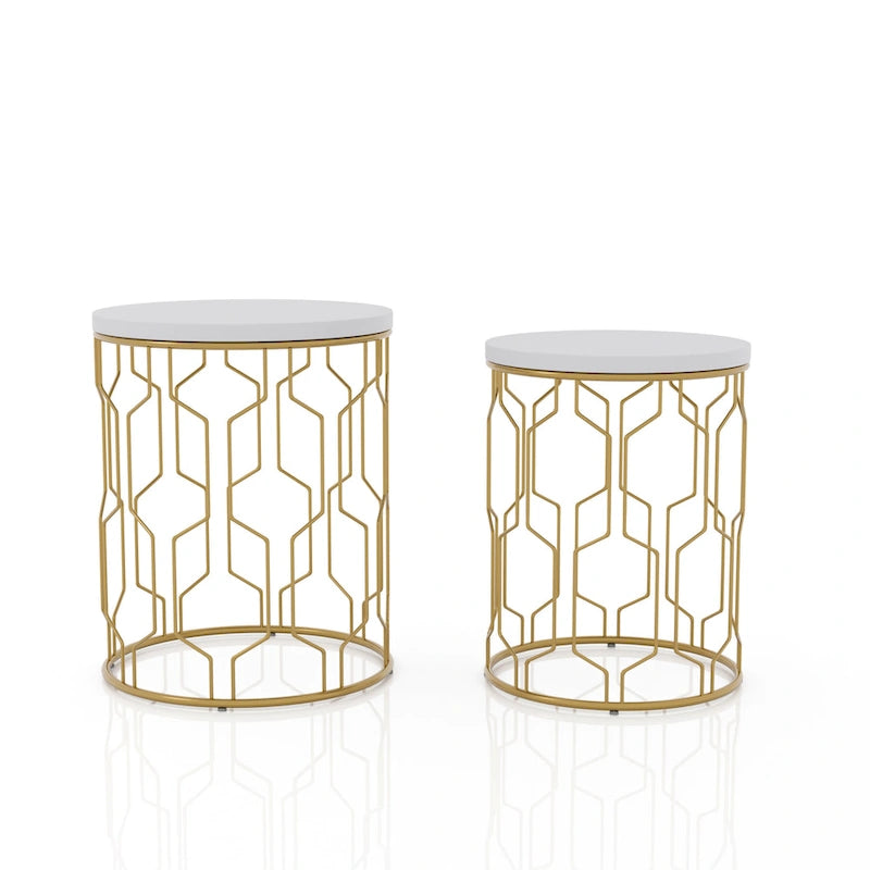 Quarn Modern 16-inch Steel Round 2-Piece Nesting Tables Set by Furniture of America