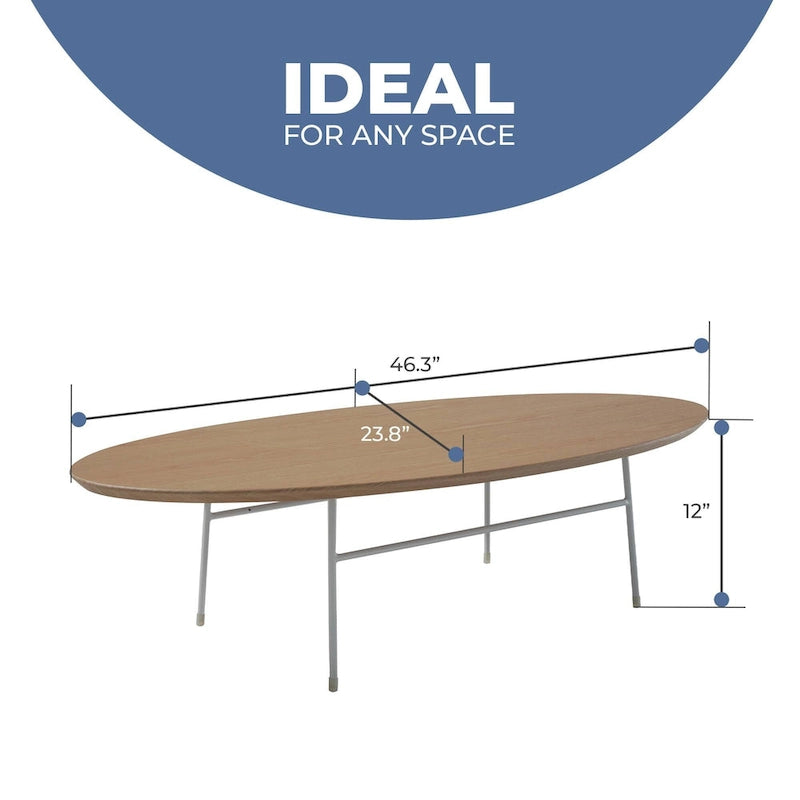Rossmore Modern Oval Accent Coffee Table with White Powder Coated Steel Frame for Home Office Living Room Bedroom