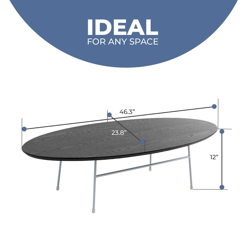 Rossmore Modern Oval Accent Coffee Table with White Powder Coated Steel Frame for Home Office Living Room Bedroom