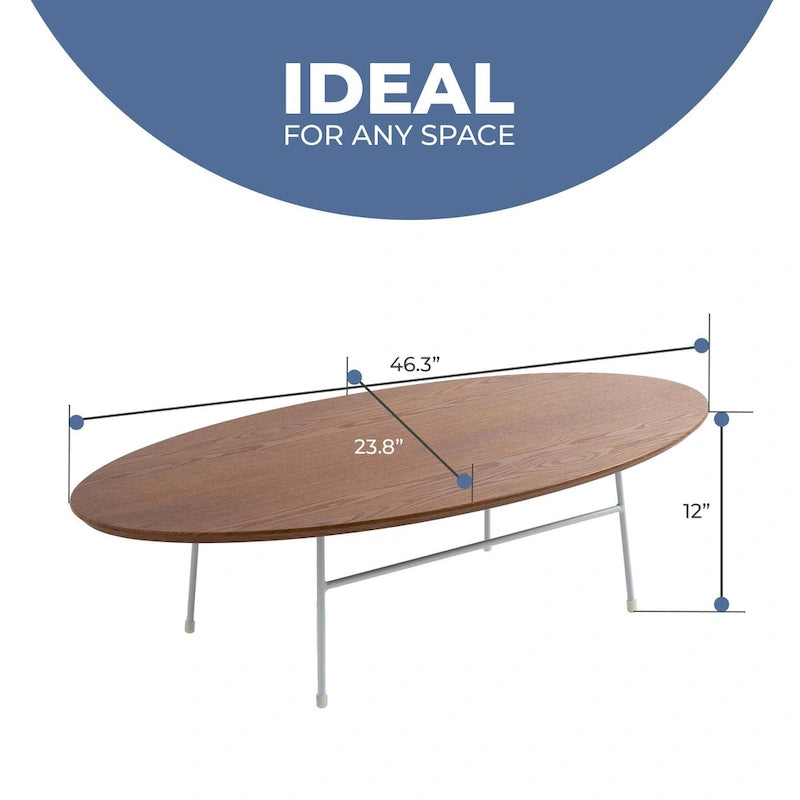 Rossmore Modern Oval Accent Coffee Table with White Powder Coated Steel Frame for Home Office Living Room Bedroom