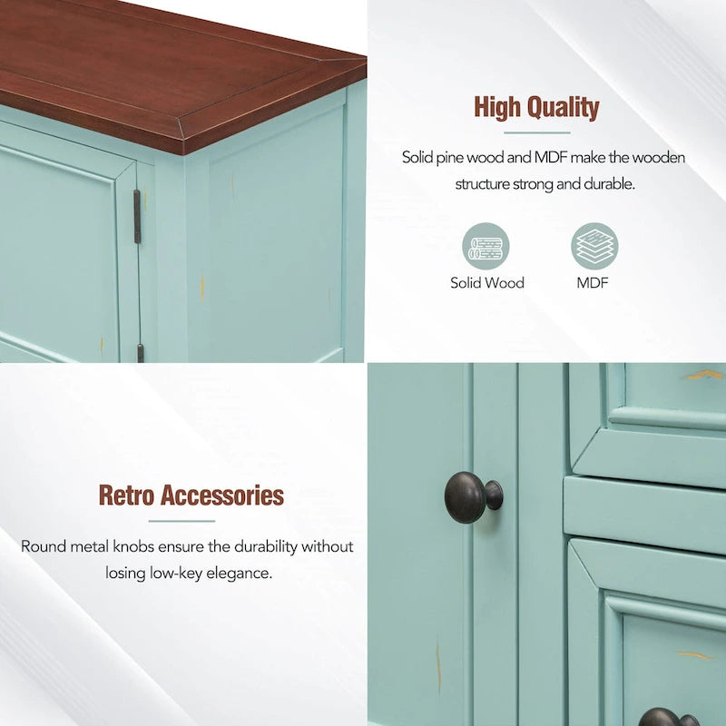 Nestfair Retro Sideboard Console Table with Drawers and Bottom Shelf