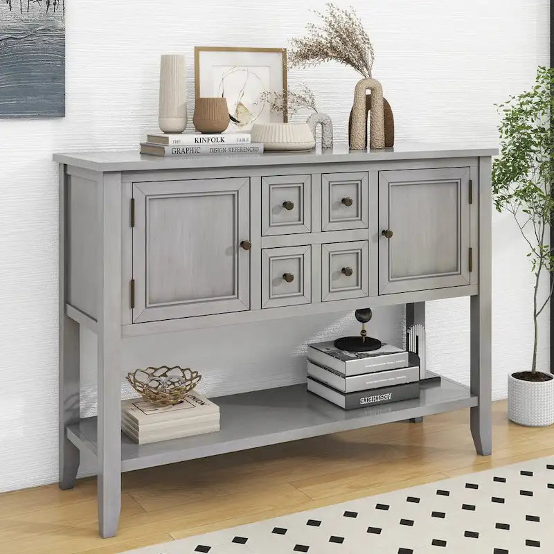 Nestfair Retro Sideboard Console Table with Drawers and Bottom Shelf