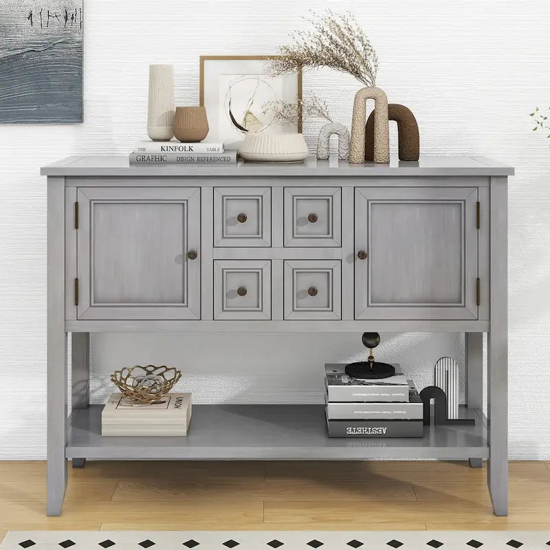 Nestfair Retro Sideboard Console Table with Drawers and Bottom Shelf