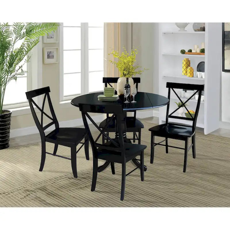 42 in. Drop Leaf Table with 4 Cross Back Dining Chairs - 5 Piece Set