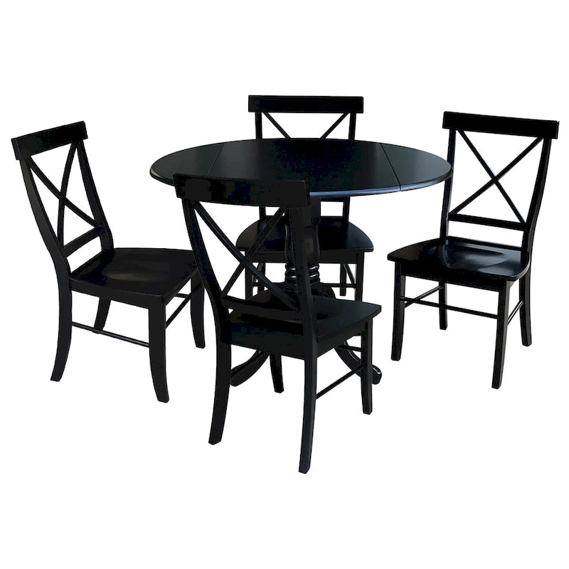 42 in. Drop Leaf Table with 4 Cross Back Dining Chairs - 5 Piece Set