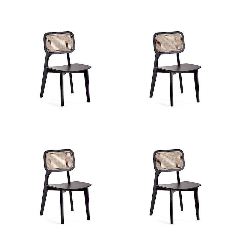 Manhattan Comfort Versailles Square Dining Chair in Black and Natural Cane - Set of 2