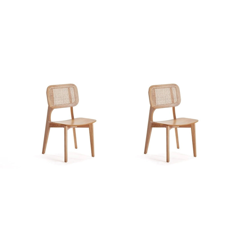 Manhattan Comfort Versailles Square Dining Chair in Black and Natural Cane - Set of 2