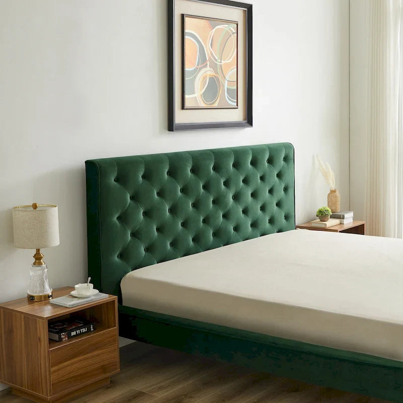 Annalisa Mid-Century Modern Velvet Platform Bed Dark Green