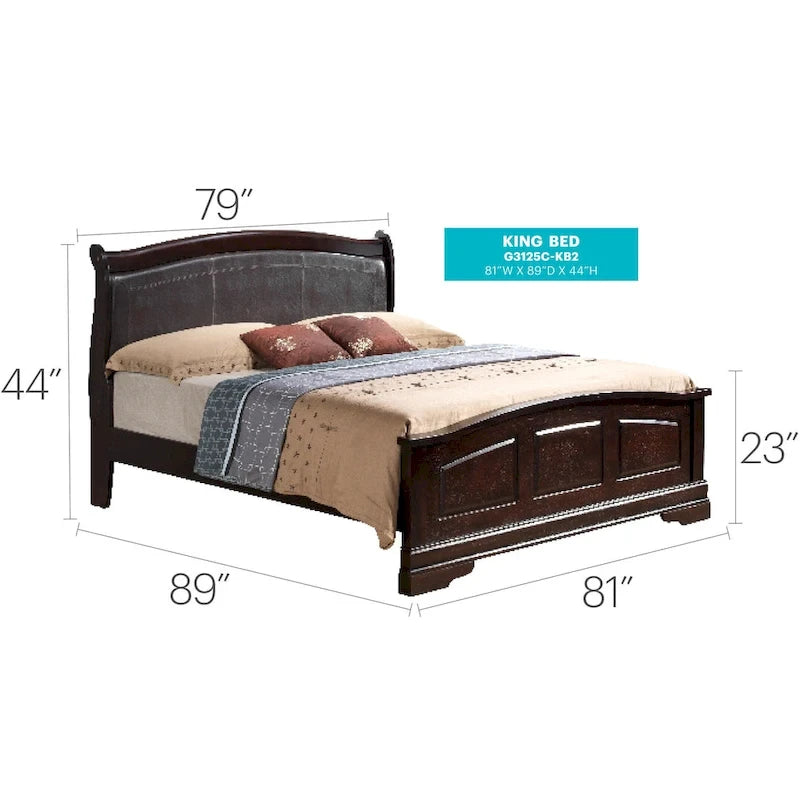 Louis Philippe Upholstered Wood King Panel Bed