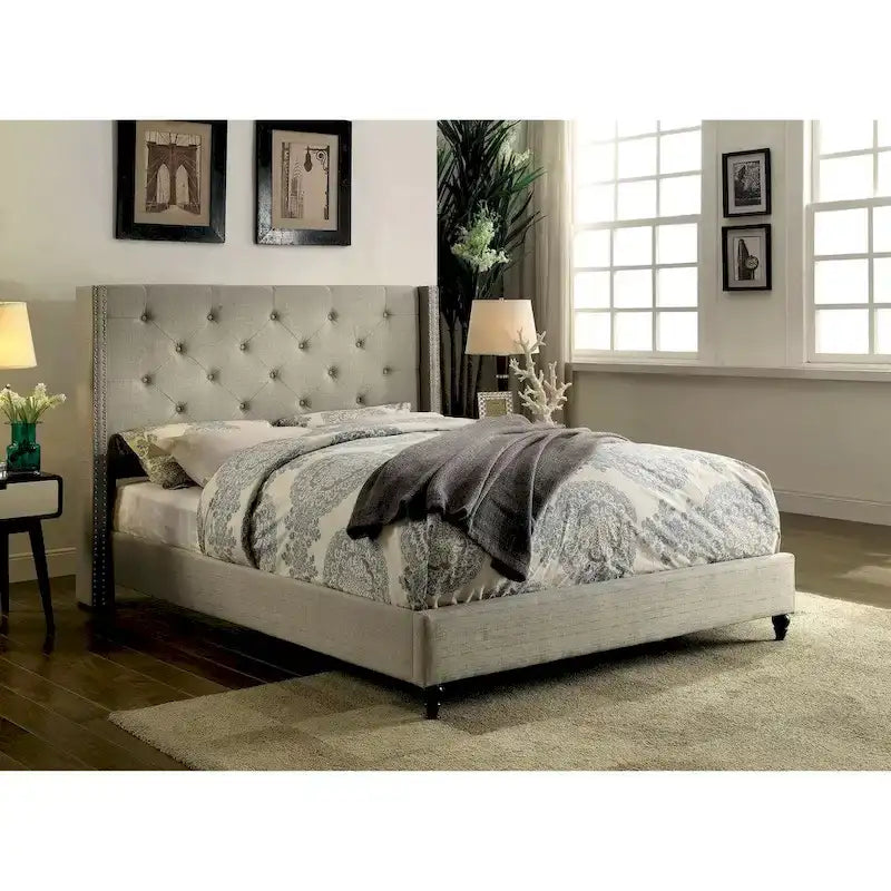 Furniture of America Ralen Modern Tufted Fabric Wingback Platform Bed