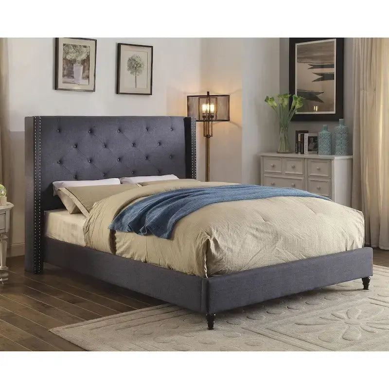 Furniture of America Ralen Modern Tufted Fabric Wingback Platform Bed
