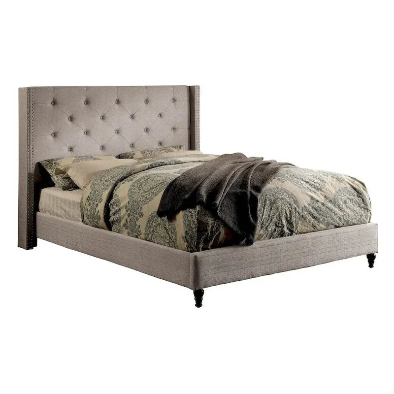 Furniture of America Ralen Modern Tufted Fabric Wingback Platform Bed