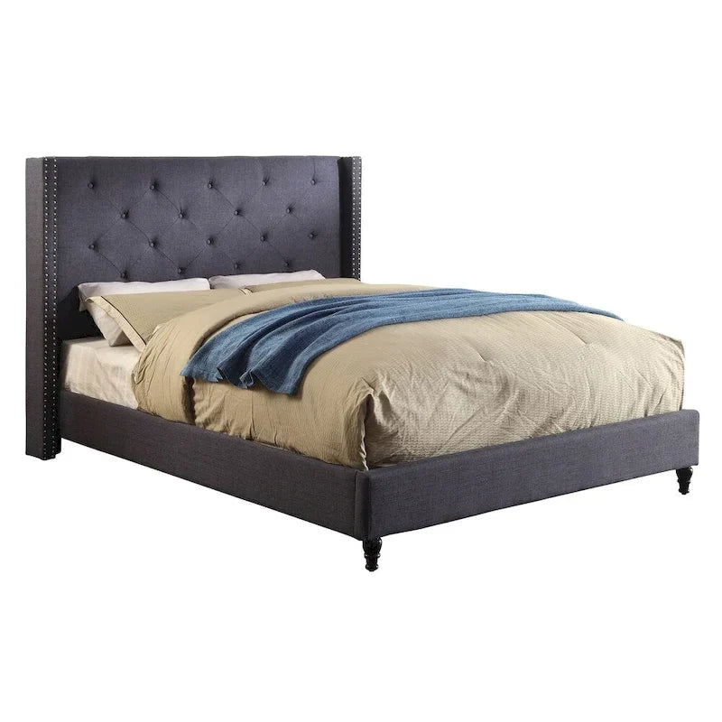 Furniture of America Ralen Modern Tufted Fabric Wingback Platform Bed