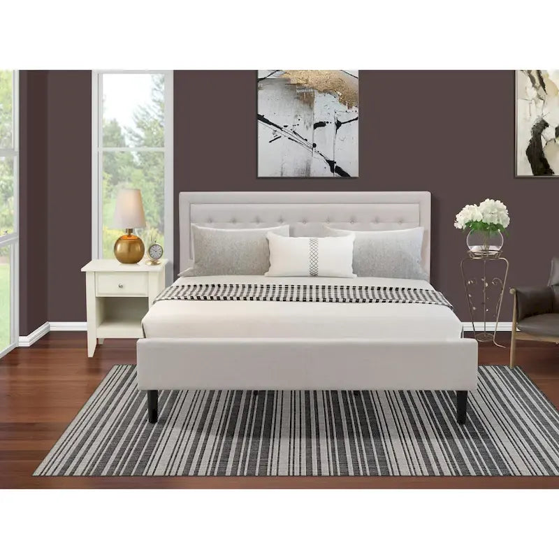 King Bedroom Set with 1 Bed and a Wire Brushed Butter Cream End Table - Mist Beige Linen Fabric Bed(Pieces Option)